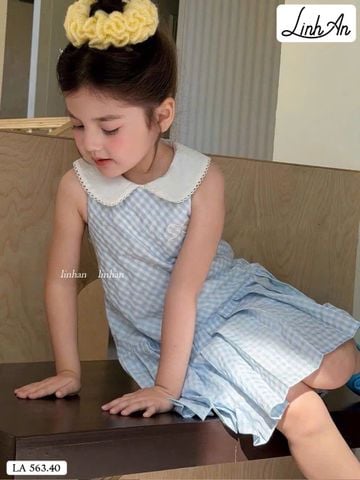 DLACC.563 - Váy thô Linh An kẻ caro xanh cổ sen trắng size 2 - 12y