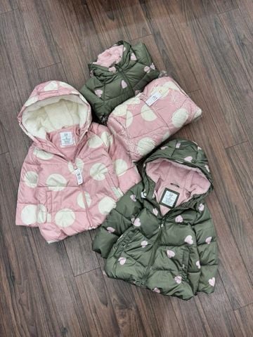 AK40 - Áo khoác phao lót nỉ Baby 2 màu hồng, rêu bé gái size 1-5y