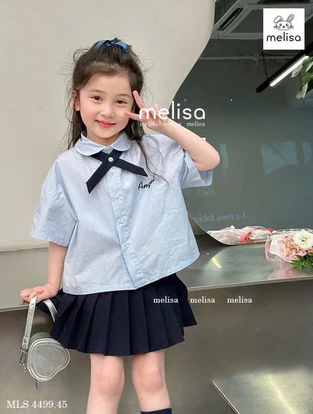 MLSBCC.4499 - Bộ Melisa áo xanh + chân váy xếp ly bé gái size 2-12y