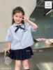 MLSBCC.4499 - Bộ Melisa áo xanh + chân váy xếp ly bé gái size 2-12y