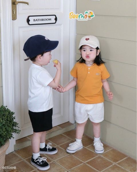 6030AHB - Áo Beemo polo cổ tàu đính mác cao su gấu size 1 - 6y