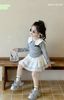 S5577 - Set bộ Sofia Candy áo ghi cổ trắng + chân váy tầng ren trắng size 2-12y