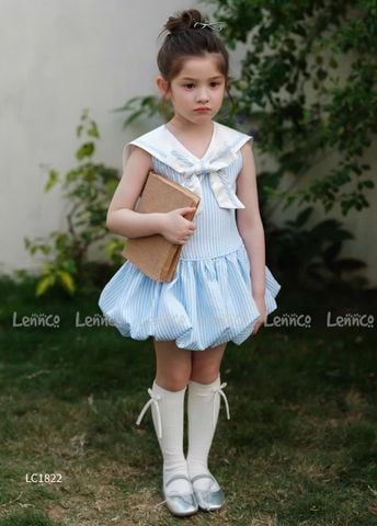 LC1822 - Váy Lennco kẻ xanh cổ nơ size 1 - 10y