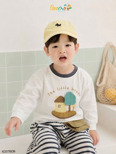6207BDB - Bộ thun Beemo in cây bé trai màu trắng size 1-6y