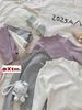 88266 - Bộ nỉ mỏng LNX in nổi kitty 2 màu ghi / tím size 90 - 140