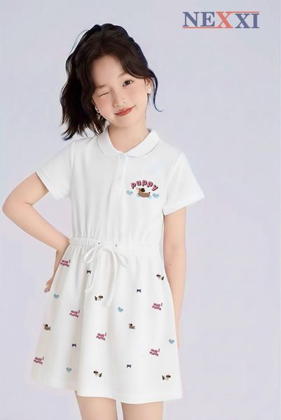 2509.81 - Váy thun Nexxi polo cá sấu rút eo in cún Puppy size 3-8y