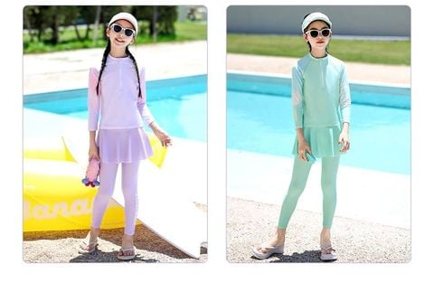 1184 - Bộ bơi YUKE dài tay + quần váy dài chống nắng cho bé size XL-6XL