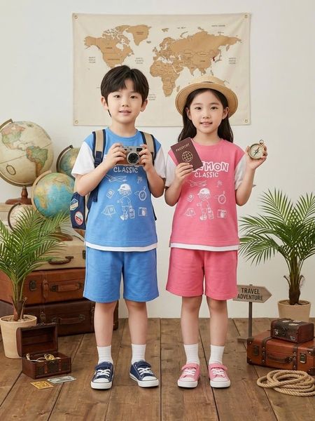 BM2604ST01 - Bộ quần áo cotton Beemon cổ tròn phối tay phối gấu size 120-170