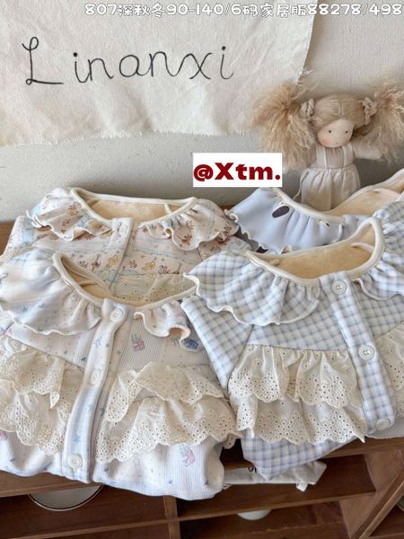 88278 - Bộ pyjama dày đại hàn LNX bèo ren ngực nhiều mẫu BG size 90 - 140