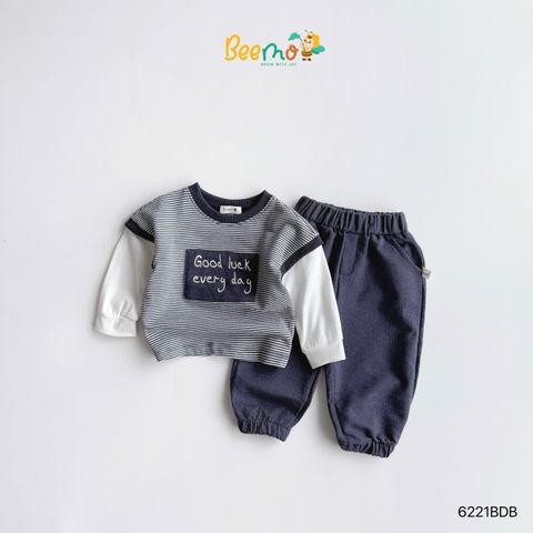 6221BDB - Bộ dài tay Beemo phối sọc 2 màu bé trai size 1-6y