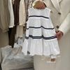 S3464 - Váy Sara Min thô kẻ sọc ngang 2 màu trắng/navy bé gái size 2-12y
