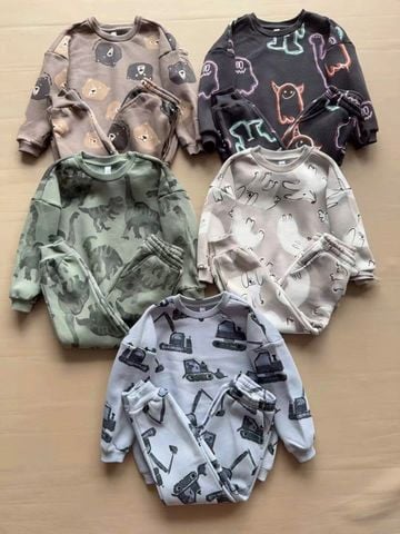 BBT18 - Bộ nỉ Sela in tràn nhiều hình cho bé trai size 92 - 116