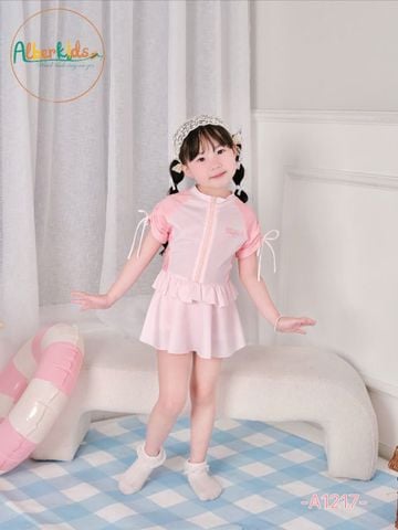 A1217 - Bộ bơi Alber kids bé gái liền thân màu hồng size 90-150