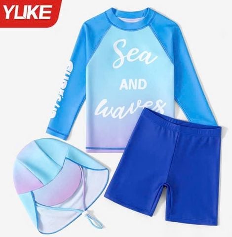 YY303 - Bộ bơi 3ct YUKE kèm mũ dài tay chống nắng SEA & WAVES cho bé size 100-160