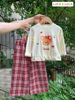 Lu 1597 - Bộ bé gái Luca áo dài tay in gấu phối ren + quần dài kẻ size 2-12y