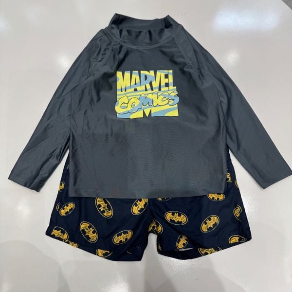 DB00005 - Bộ bơi rời Marvel Comics áo dài tay ghi - quần navy batman size 2 - 8y