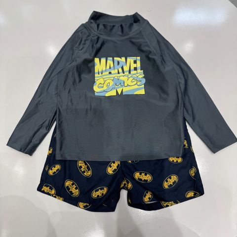 DB00005 - Bộ bơi rời Marvel Comics áo dài tay ghi - quần navy batman size 2 - 8y