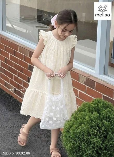 MLSDCC.5799 - Váy Melisa thô ren màu be size 1-10y