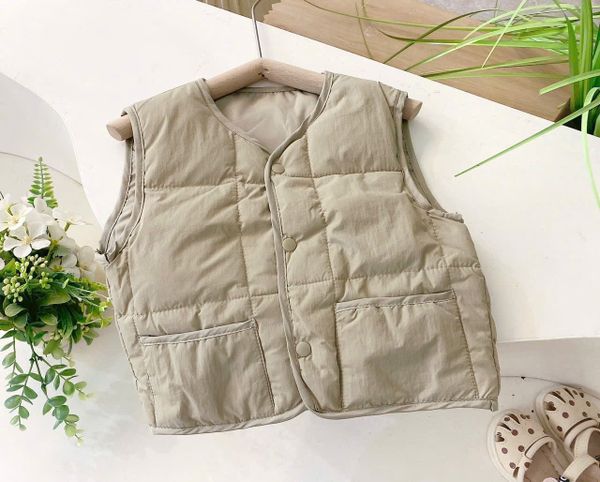 AKBT21 - Áo gile lông vũ siêu nhẹ 2 màu nâu/be cho bé size 90-130