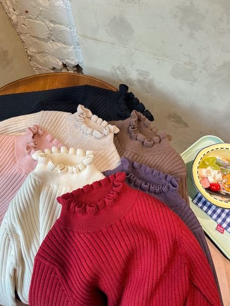 24A169 - Áo len dệt kim cho bé gái (áo chui đầu), chất liệu sợi tổng hợp size 90-160, không thương hiệu, NSX Huzhou Zhili Kujun Clothing Co., Ltd