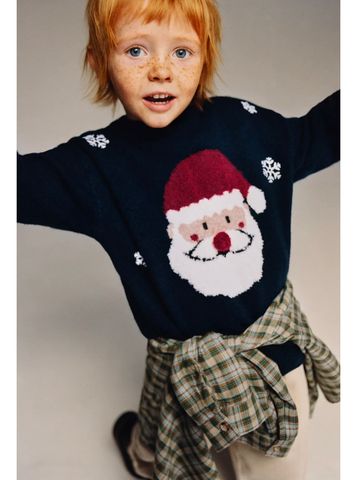 ABT10 - Áo len màu navy hình ông già Noel cho bé size 12m - 6y