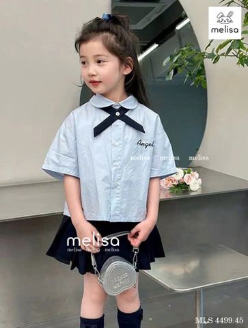 MLSBCC.4499 - Bộ Melisa áo xanh + chân váy xếp ly bé gái size 2-12y