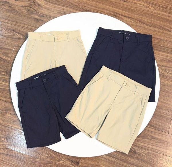 QBT12 - Quần short Quick Dry ONV mềm co giãn màu đồng phục be/navy cho bé size 5-20y