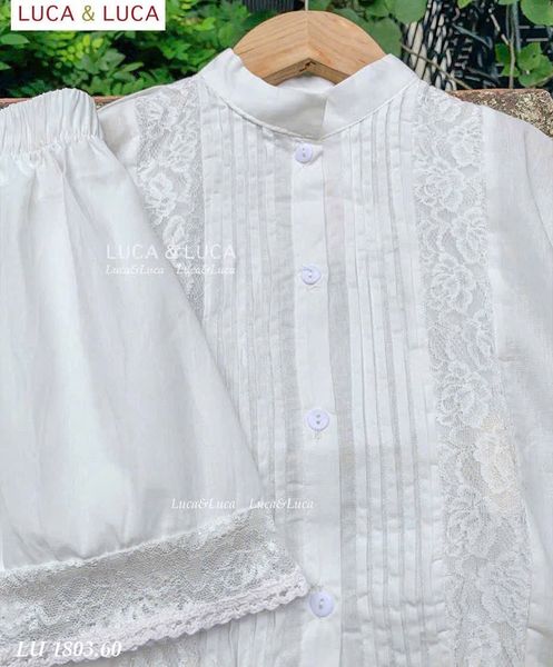 LUBCC.1803 - Bộ Luca áo sơ mi trắng + chân váy trắng ren size 2-12y