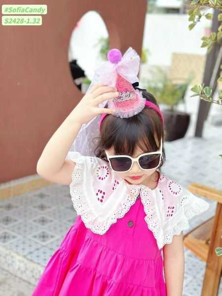 V00034 - Váy Sofia Candy tiểu thư trơn sắc màu phối cổ thêu trắng size 2-12y