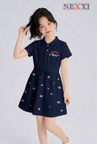 2509.81 - Váy thun Nexxi polo cá sấu rút eo in cún Puppy size 3-8y
