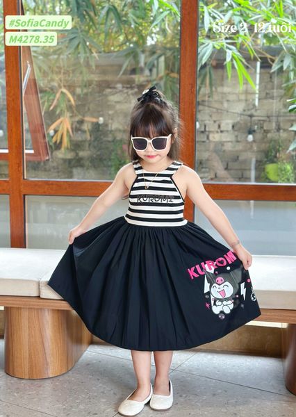M4278 - Váy Mia Kids cotton Kuromi kẻ đen cổ yếm size 2-12y