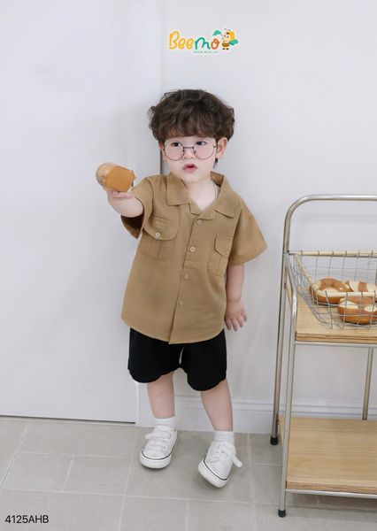 4125AHB - Áo sơ mi be vẻ Beemo 2 túi súp trước ngực size 80-130