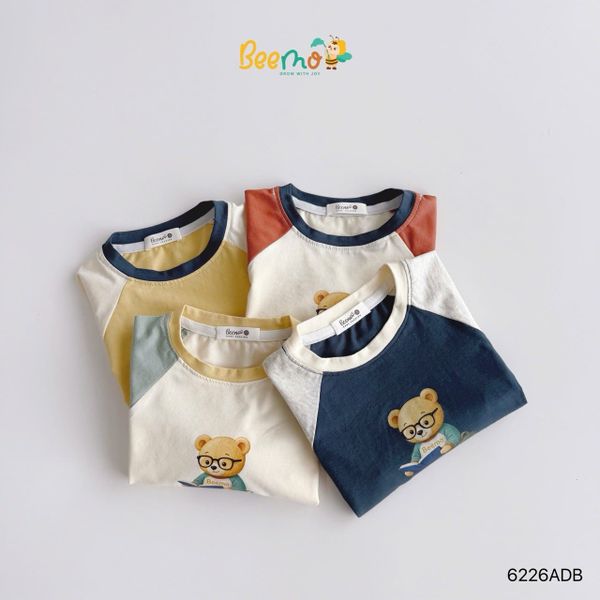 6226ADB - Áo cotton Beemo tay raglan hình gấu học giả nhiều màu size 1-6y