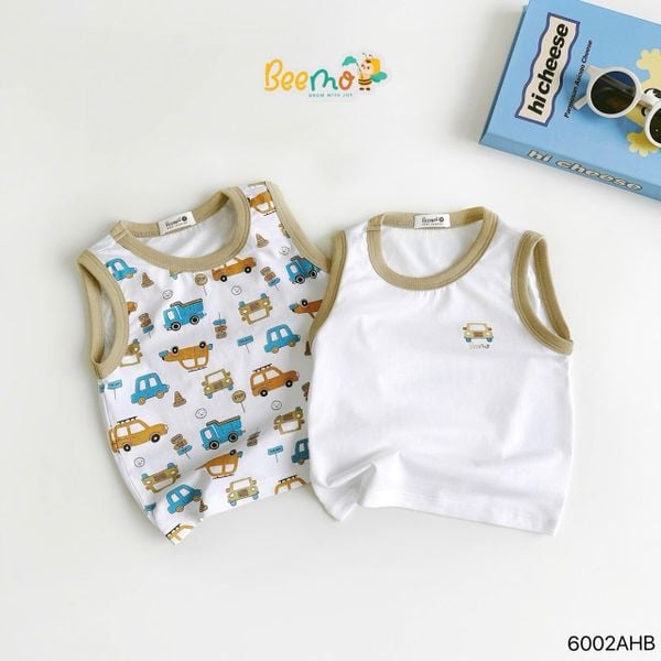 6002AHB - Combo 2 áo Beemo ba lỗ phối cổ, viền tay, in hình bé trai size 1-5y
