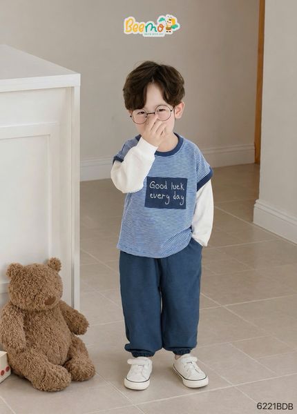 6221BDB - Bộ dài tay Beemo phối sọc 2 màu bé trai size 1-6y