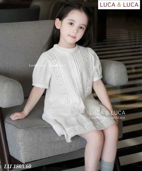 LUBCC.1803 - Bộ Luca áo sơ mi trắng + chân váy trắng ren size 2-12y