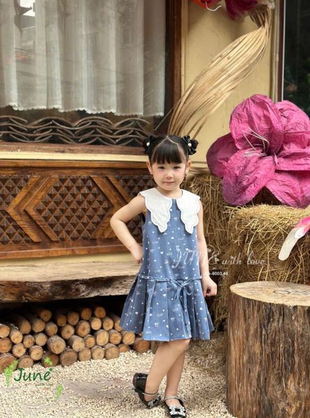 VJ125 - Váy June cổ sen trắng đính hoa nổi nhiều màu cho bé size 1-10y