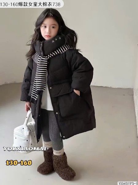 AK11 - Áo khoác phao dáng dài lót nỉ kèm khăn nhiều màu cho bé size 130-160