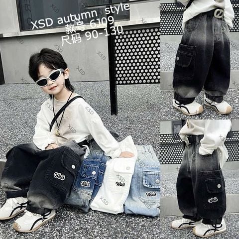 6J09 - Quần jean túi hộp mài nhiều màu cho bé size 90-130