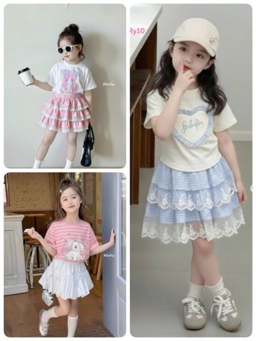 SH2603BBG01 - Set bộ áo cotton + chân váy tầng cho bé size 90-160