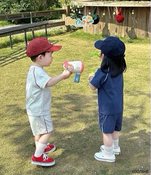 6007BHB - Bộ cotton phối lé Beemo 2 màu cho bé size 1-5y