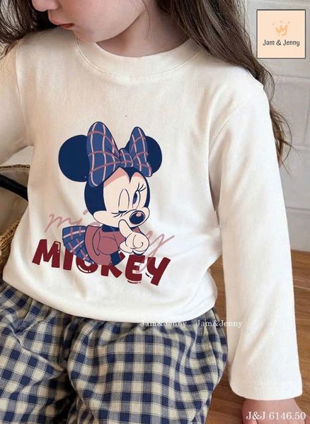JJ 6146 - Bộ Jam & Jenny áo dài tay in mickey + quần kẻ 6-12y