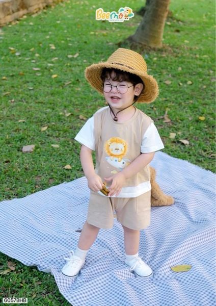 6057BHB - Bộ thun cotton Beemo giả gile bé trai size 1-6y
