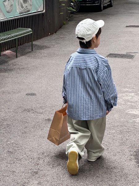 ABT14 - Áo sơ mi kẻ xanh thêu cún cho bé trai size 110-170