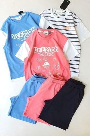 BM2604ST01 - Bộ quần áo cotton Beemon cổ tròn phối tay phối gấu size 120-170