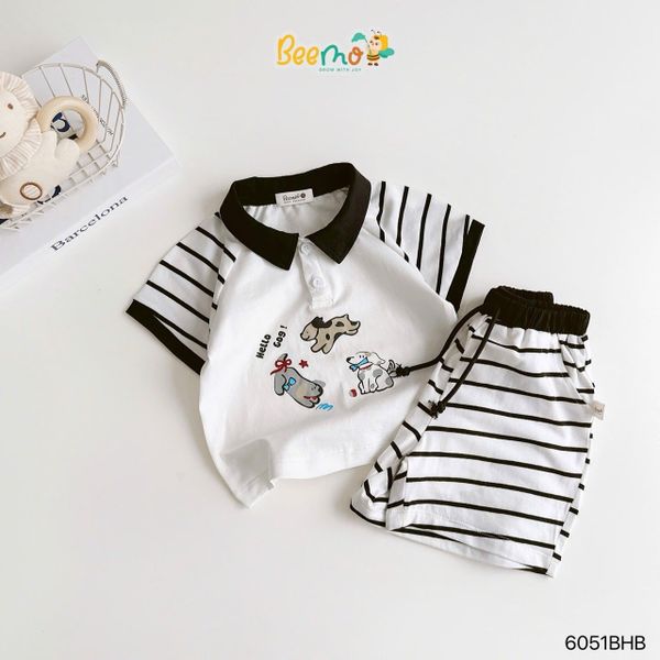 6051BHB - Bộ Polo Beemo tay quần kẻ size 1-6y