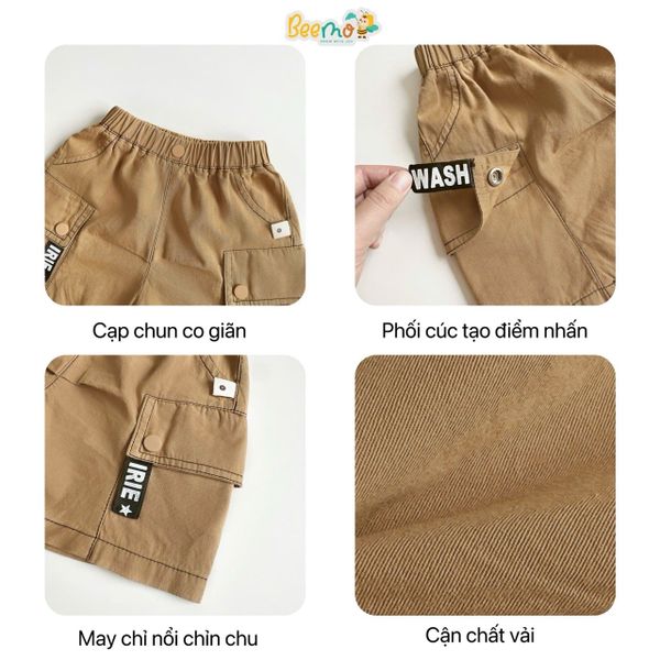6028QHB - Quần short kaki Beemo kẹp dây trang trí cho bé size 1-6y