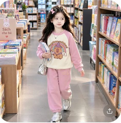 2410.8 - Bộ da cá Win Win dài tay phối màu capy và labubu size 1-14y