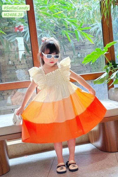 V00046 - Váy Mia Kids tiểu thư smock phối sắc màu BG size 1-10y