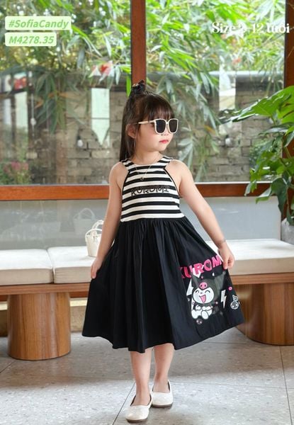 M4278 - Váy Mia Kids cotton Kuromi kẻ đen cổ yếm size 2-12y